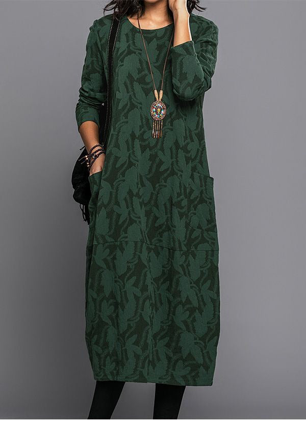 Long Sleeve Midi Dress With Pockets