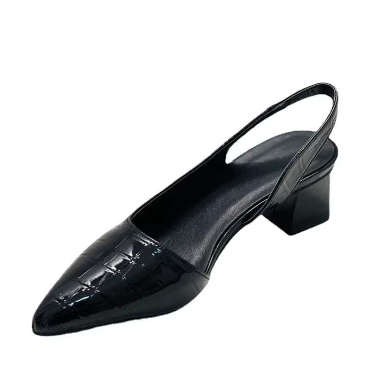 Women's Pointed Toe Slingback Pumps with Mid Chunky Heels – Vintage Inspired Summer Sandals