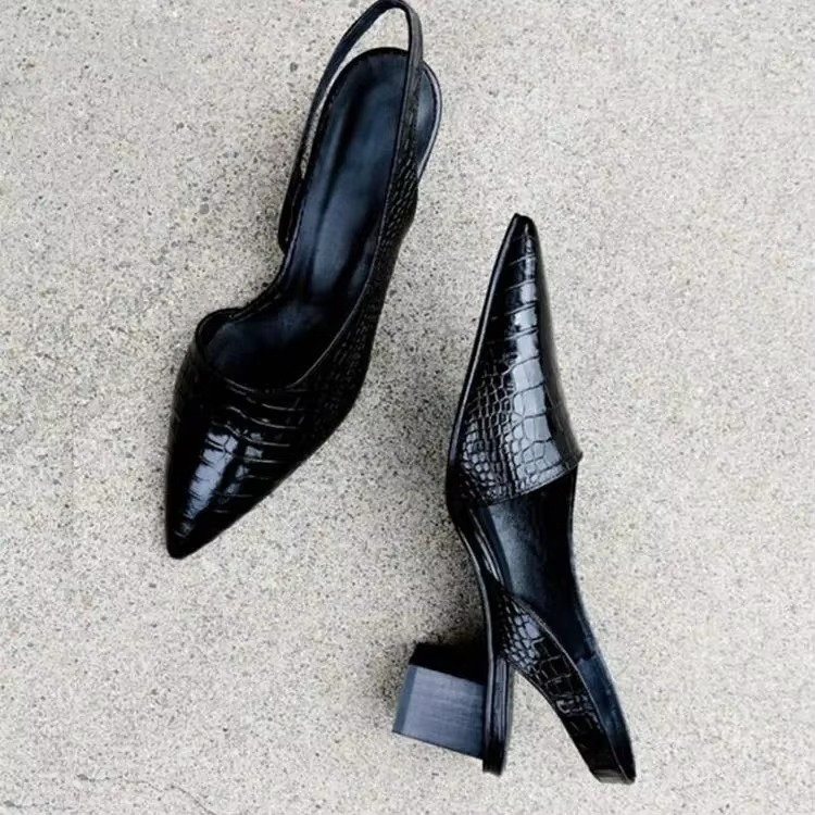 Women's Pointed Toe Slingback Pumps with Mid Chunky Heels – Vintage Inspired Summer Sandals