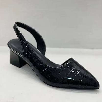 Women's Pointed Toe Slingback Pumps with Mid Chunky Heels – Vintage Inspired Summer Sandals