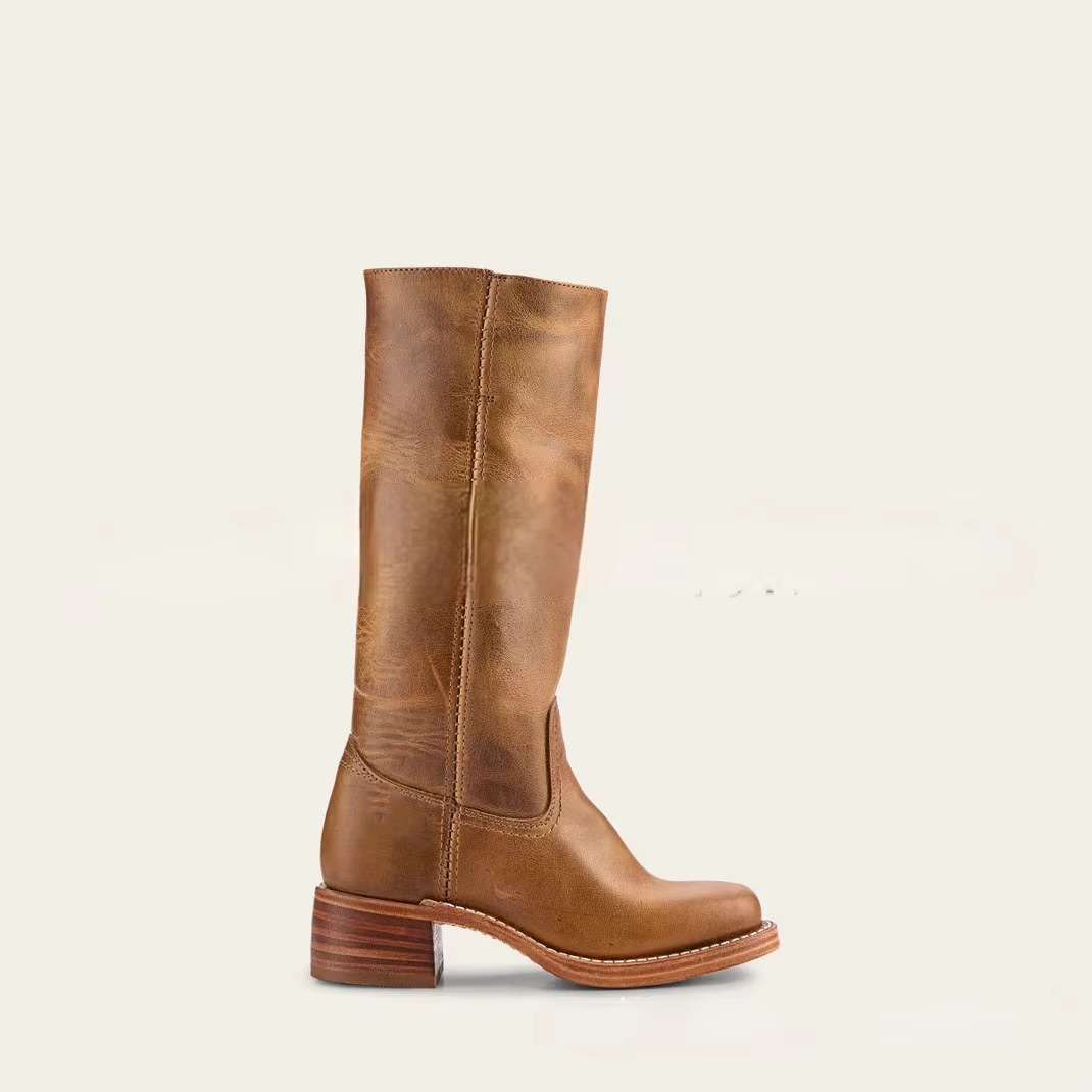 Wide-Calf Retro Square Heel Knee-High Boots for Women