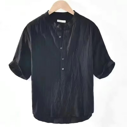 Men's Cotton Linen Short Sleeve Shirt, Solid Color, Casual Summer Beach Style, Turn-Down Collar, Sizes M–5XL