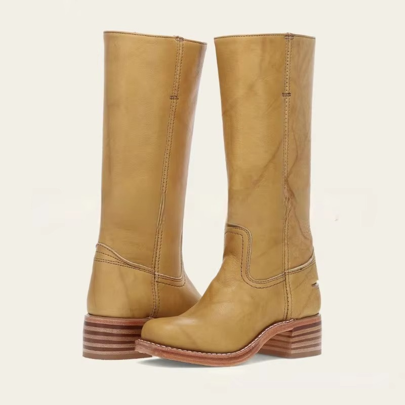 Wide-Calf Retro Square Heel Knee-High Boots for Women