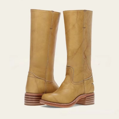 Wide-Calf Retro Square Heel Knee-High Boots for Women