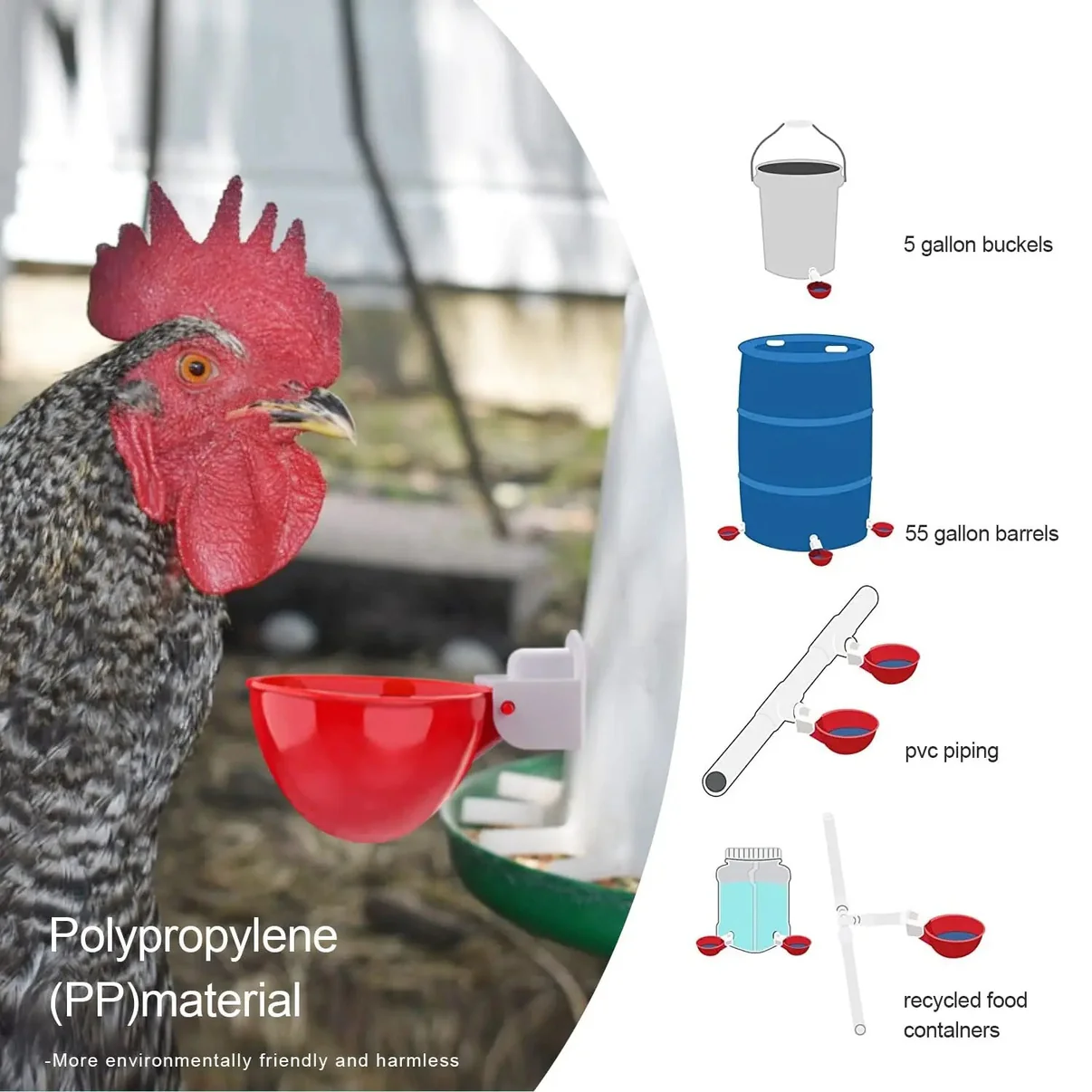 Automatic Chicken Waterer Kit - 10 Pcs