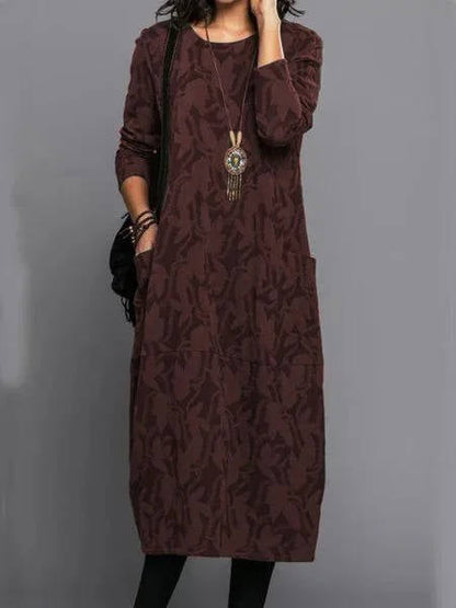Long Sleeve Midi Dress With Pockets