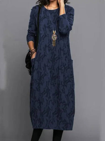 Long Sleeve Midi Dress With Pockets