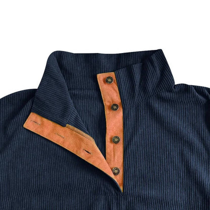 Mens Classic Button Neck Pullover Sweater With Elbow Patches
