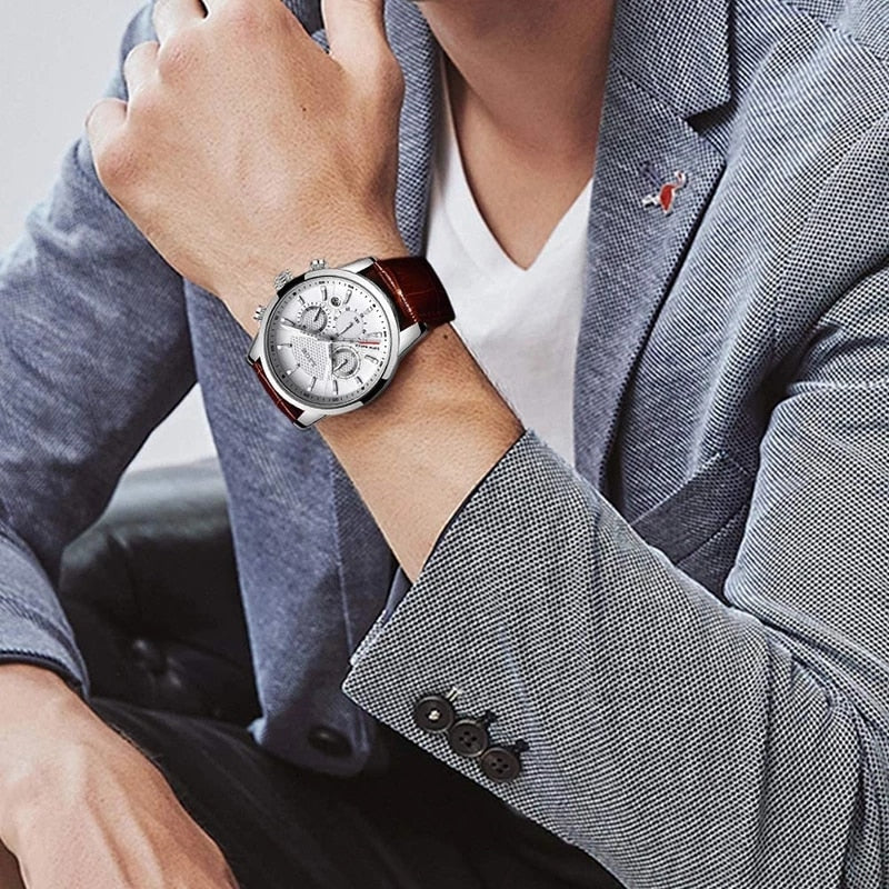 LIGE Watches Men Top Brand Luxury, Leather Quartz Sport Watch for Men, Business Clock, Waterproof