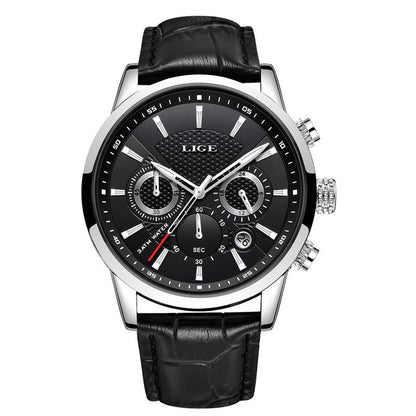 LIGE Watches Men Top Brand Luxury, Leather Quartz Sport Watch for Men, Business Clock, Waterproof