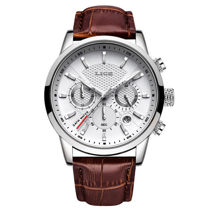 LIGE Watches Men Top Brand Luxury, Leather Quartz Sport Watch for Men, Business Clock, Waterproof