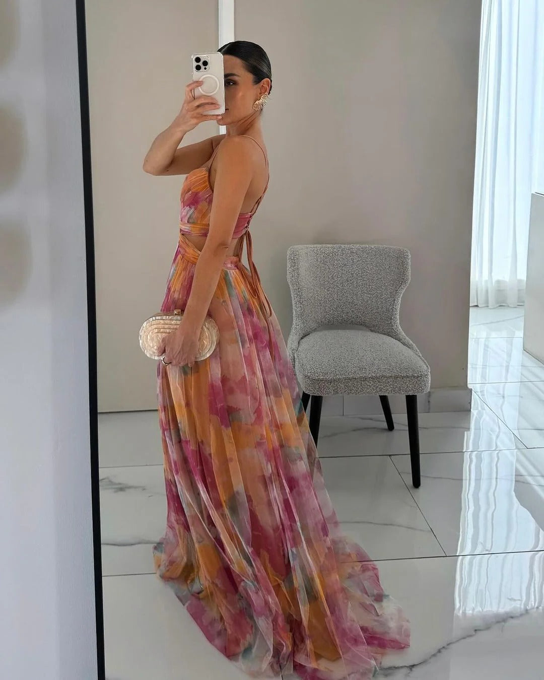 Women's Floral Pleated Maxi Dress