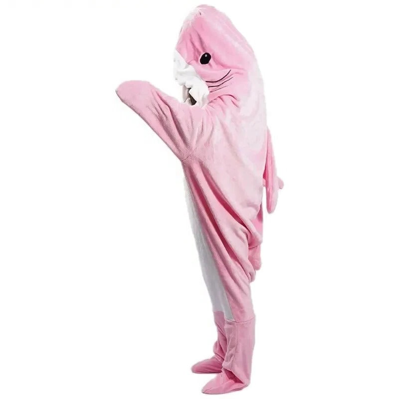 Soft Flannel Shark Hoodie Blanket